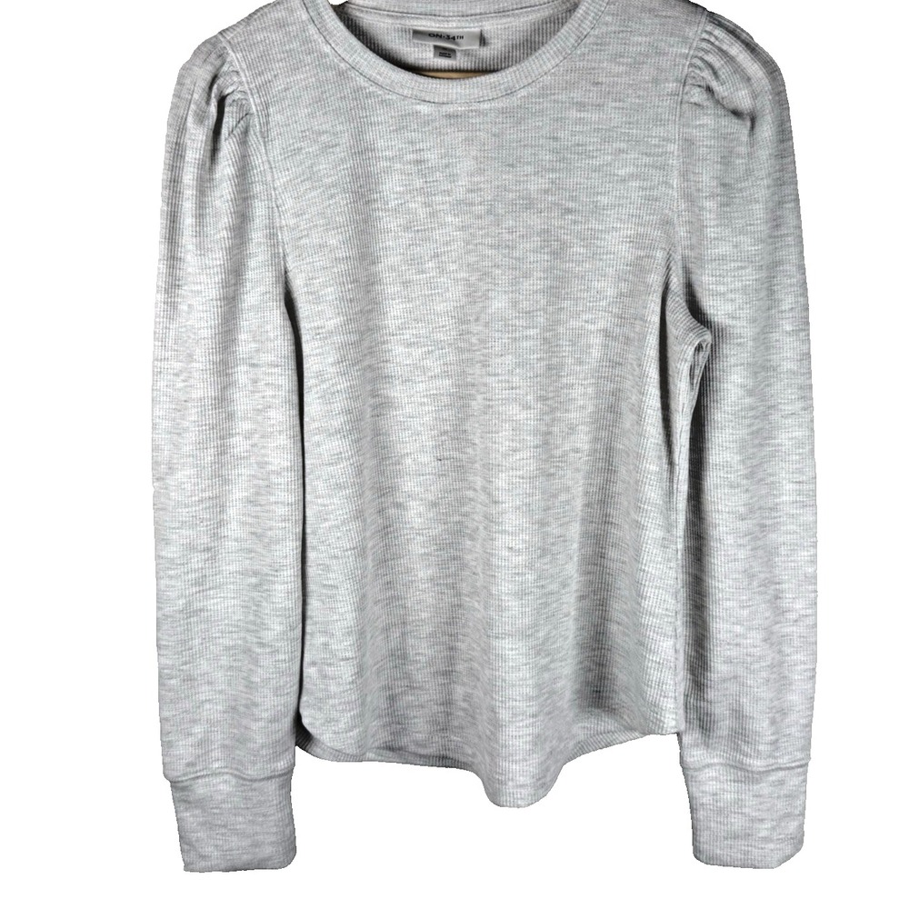 On 34th Heather Gray Long Puff Sleeve Knit Lightweight Sweater Women's Med NEW